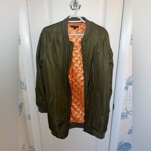 Olive Green Bomber Jacket with Orange Lining